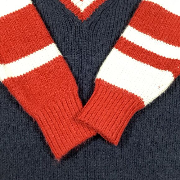 Zara Oversized V Neck Collegiate Preppy Knit Sweater Navy Red White Size Small - Picture 11 of 15